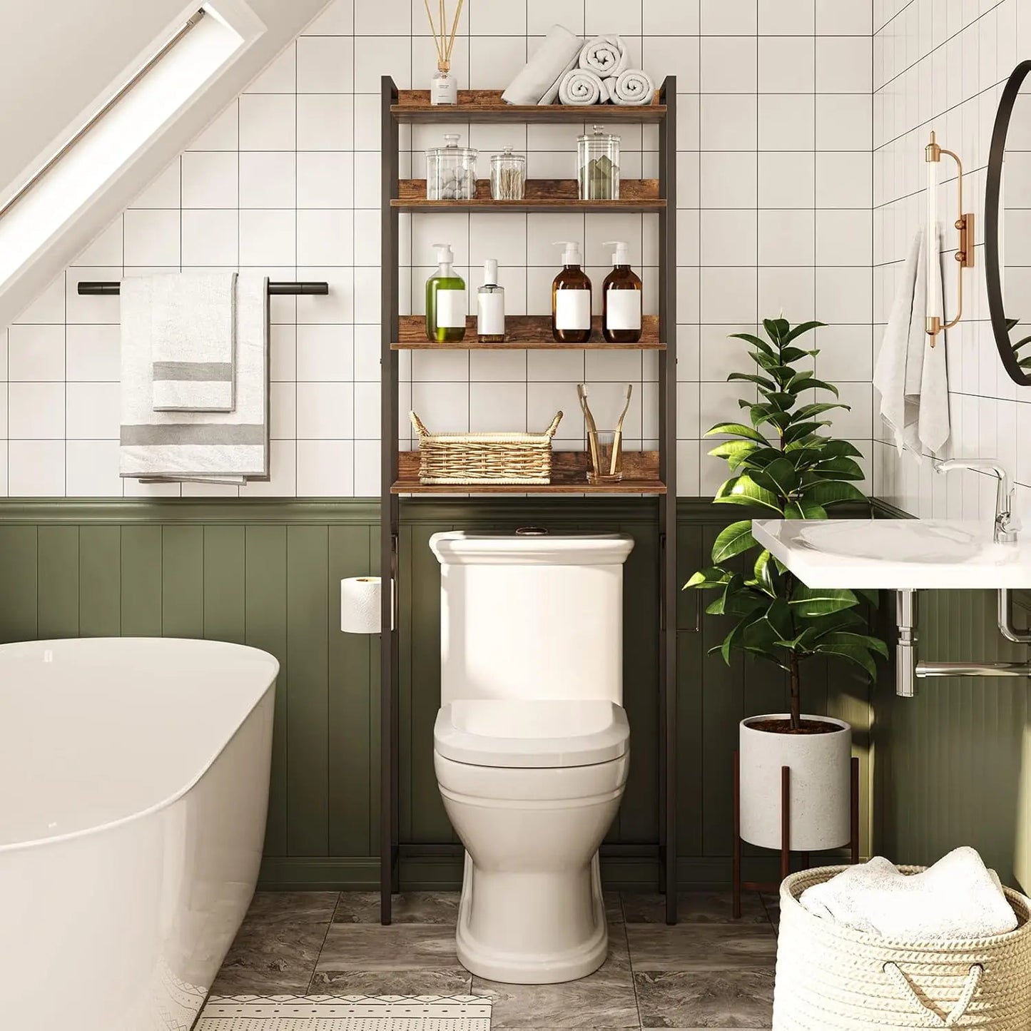 4 Tier Over Toilet Storage Rack With Hooks Bathroom Organizer