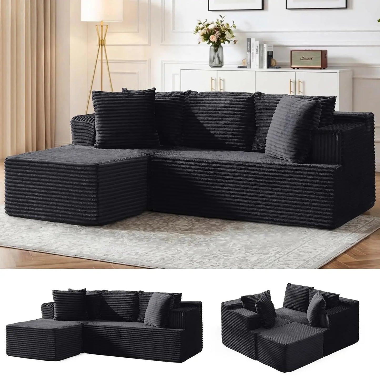 Cloud Modular Sectional Sofa L-Shaped Corduroy Deep-Seat Living Room