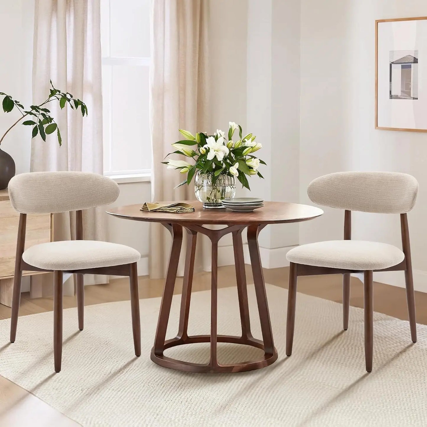 XMSJ Modern Upholstered Wooden Dining Chairs Farmhouse Set