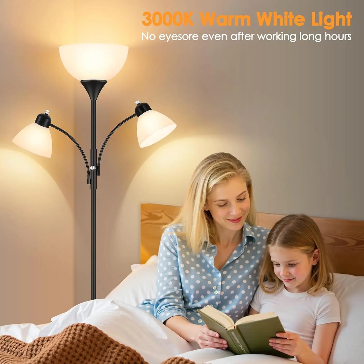 Dimmable Floor Lamp With Reading Lights Includes 3 Bulbs
