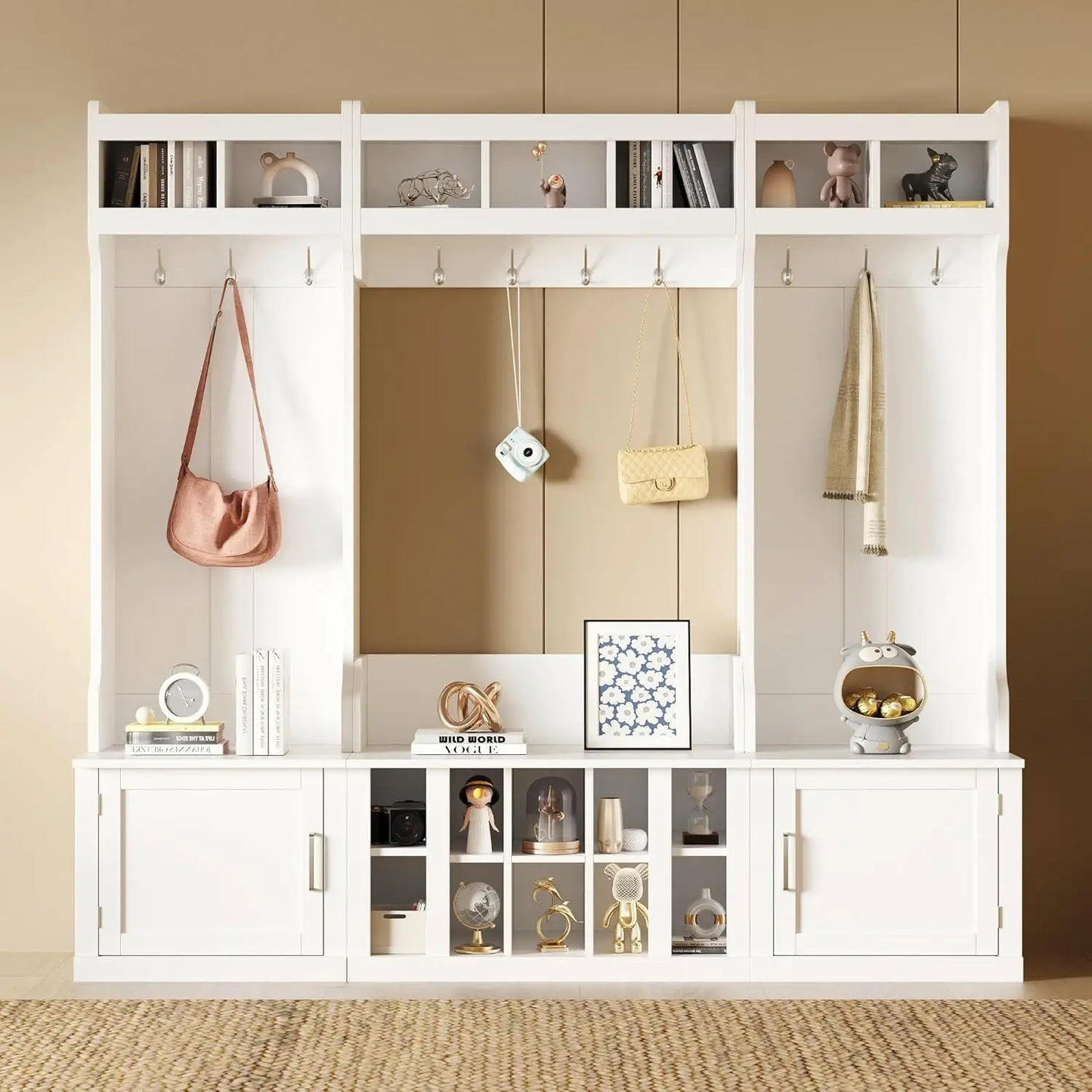 Hall Tree With Hidden Hooks Coat Rack And Shoe Storage