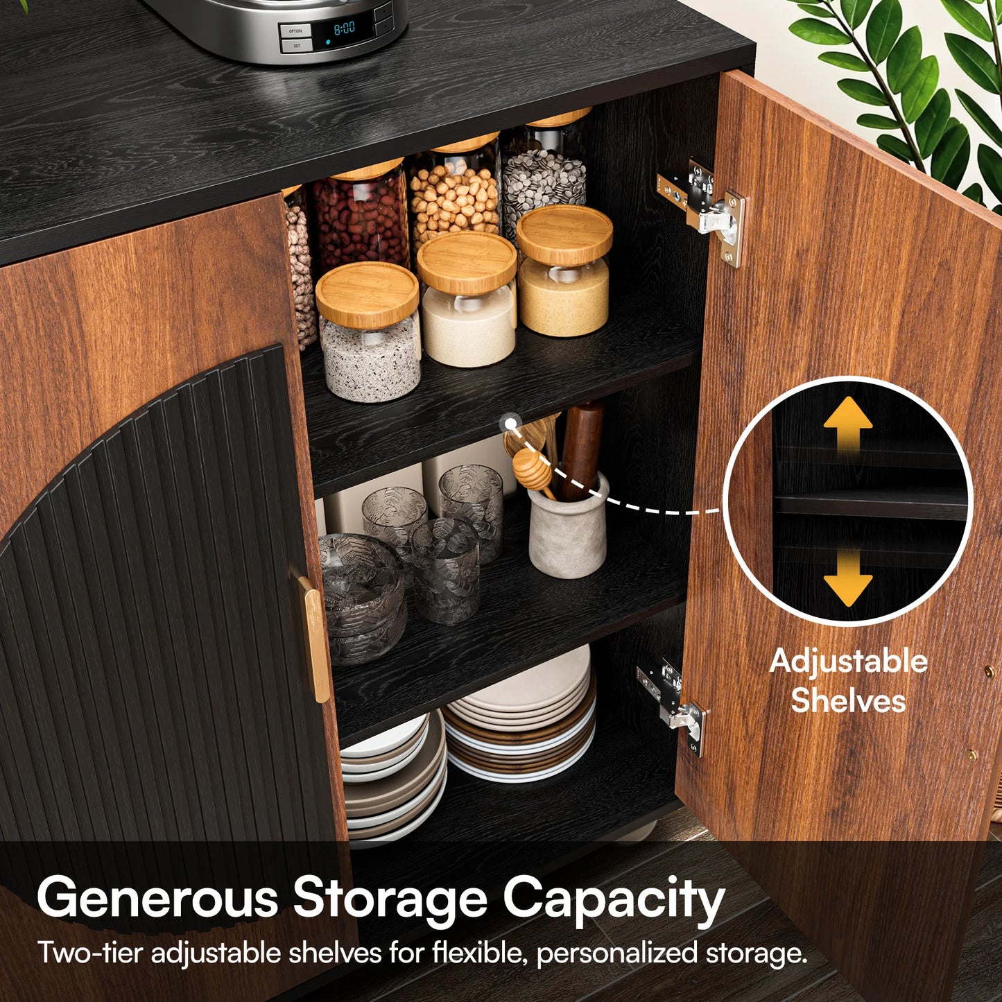 Fluted Modular Credenza Buffet Cabinet With Storage