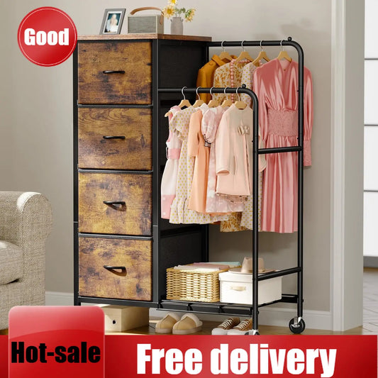 Tall Closet Organizer Dresser With Hanging Rack Fabric Drawers Wheels