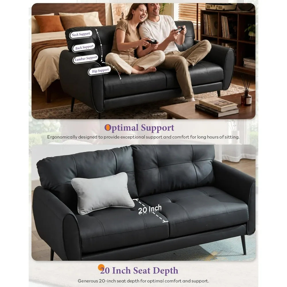 Faux Leather Loveseat Modern Tufted Sofa Couch For Living Room