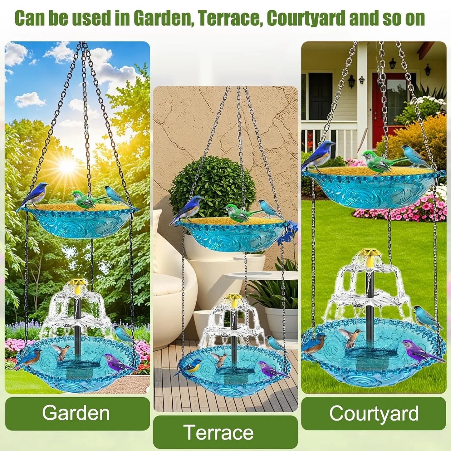 Decorative Bird Bathing Fountain Outdoor Feeder Three Story Flowing Water