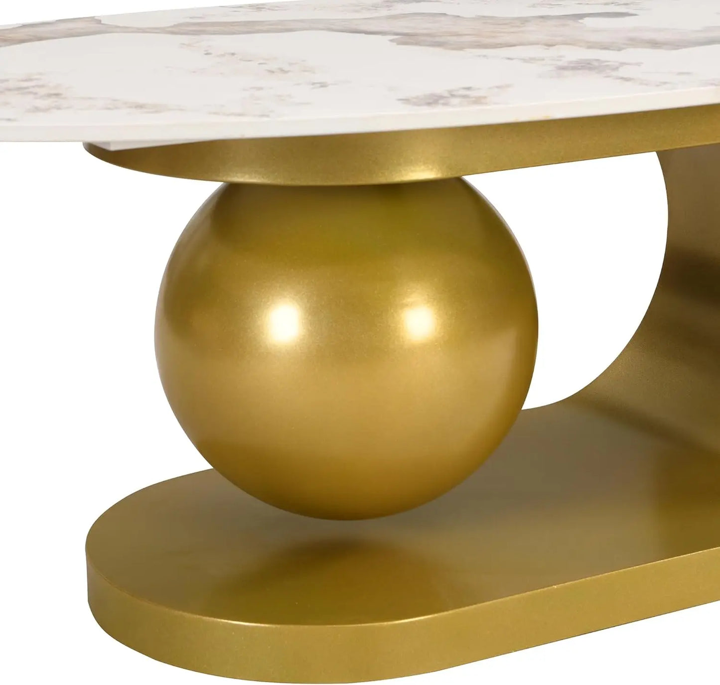 Oval Marble-Pattern Sintered Stone Coffee Table With Metal Base