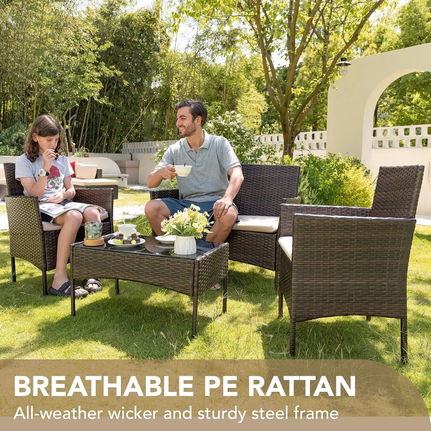Outdoor Patio Furniture Set Rattan Wicker Lounge Chairs