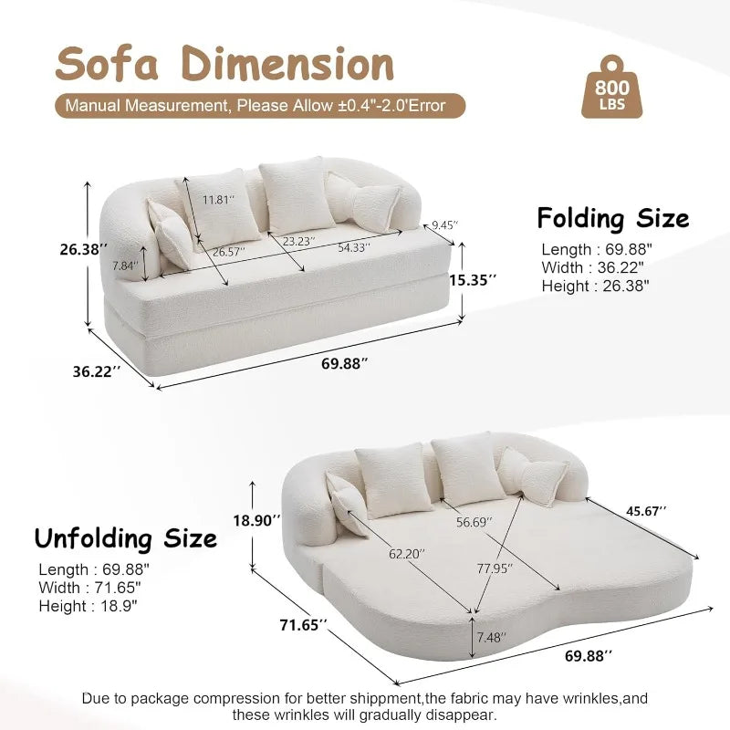 Convertible Sofa Bed in Chenille Fabric for Small Spaces No Assembly
