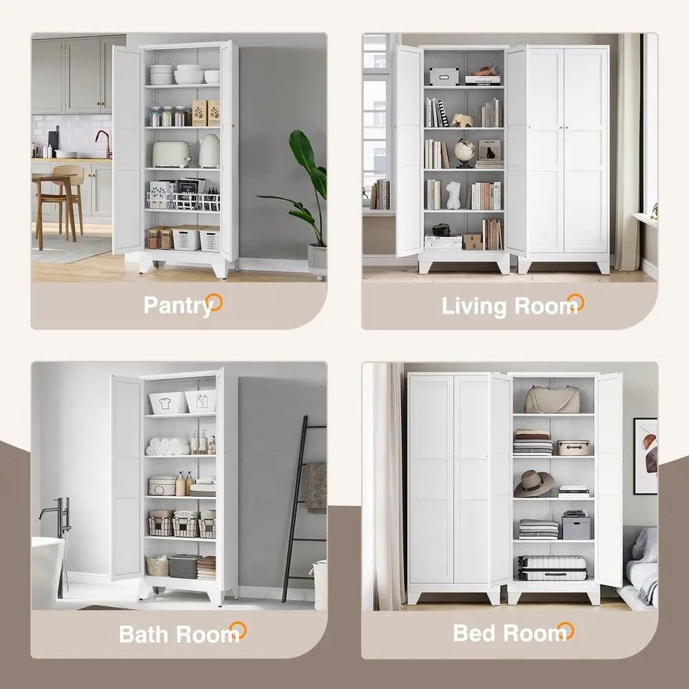 Metal Kitchen Pantry Cabinet With 2 Doors And 4 Adjustable Shelves