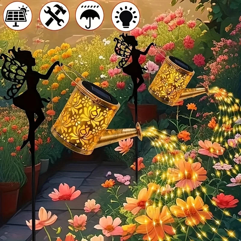 Monibloom Solar Watering Can Lights Outdoor IP65 Waterfall Garden Decor