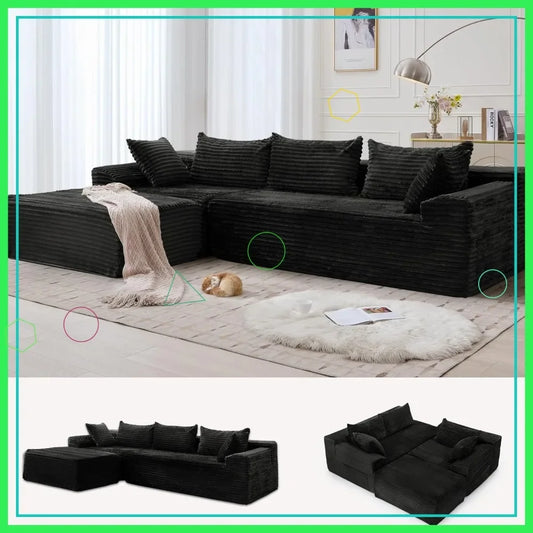 Modular Sectional Sofa With L Shape Chaise Corduroy Deep Seat No Assembly Needed