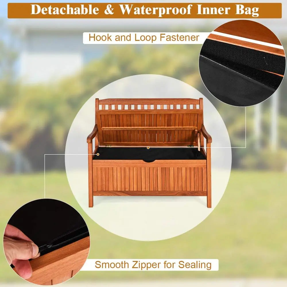 Outdoor Wood Storage Bench Deck Box With Dustproof Lining