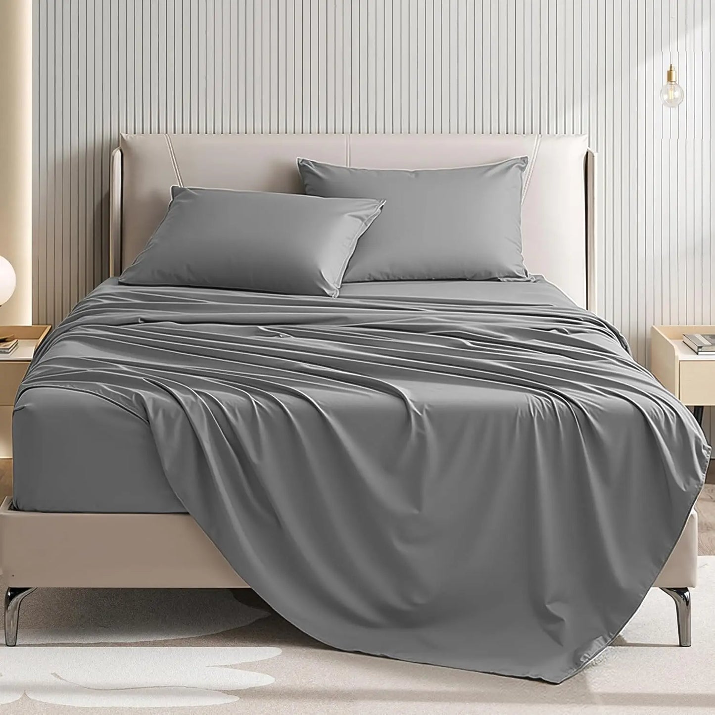 Breathable Polyester Cotton Sheet Set With Deep Pockets 4-Piece