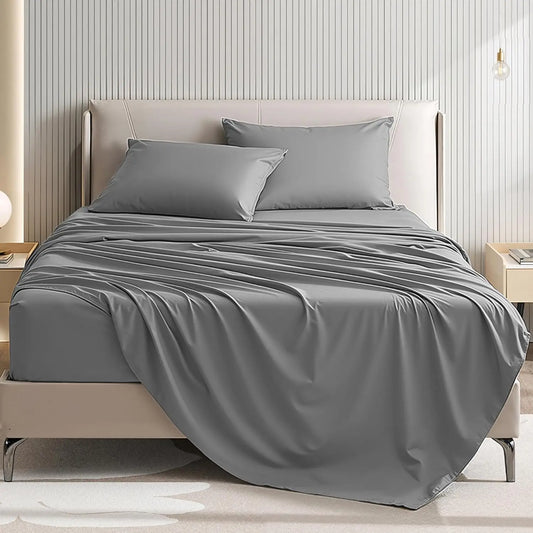 Breathable Polyester Cotton Sheet Set With Deep Pockets 4-Piece