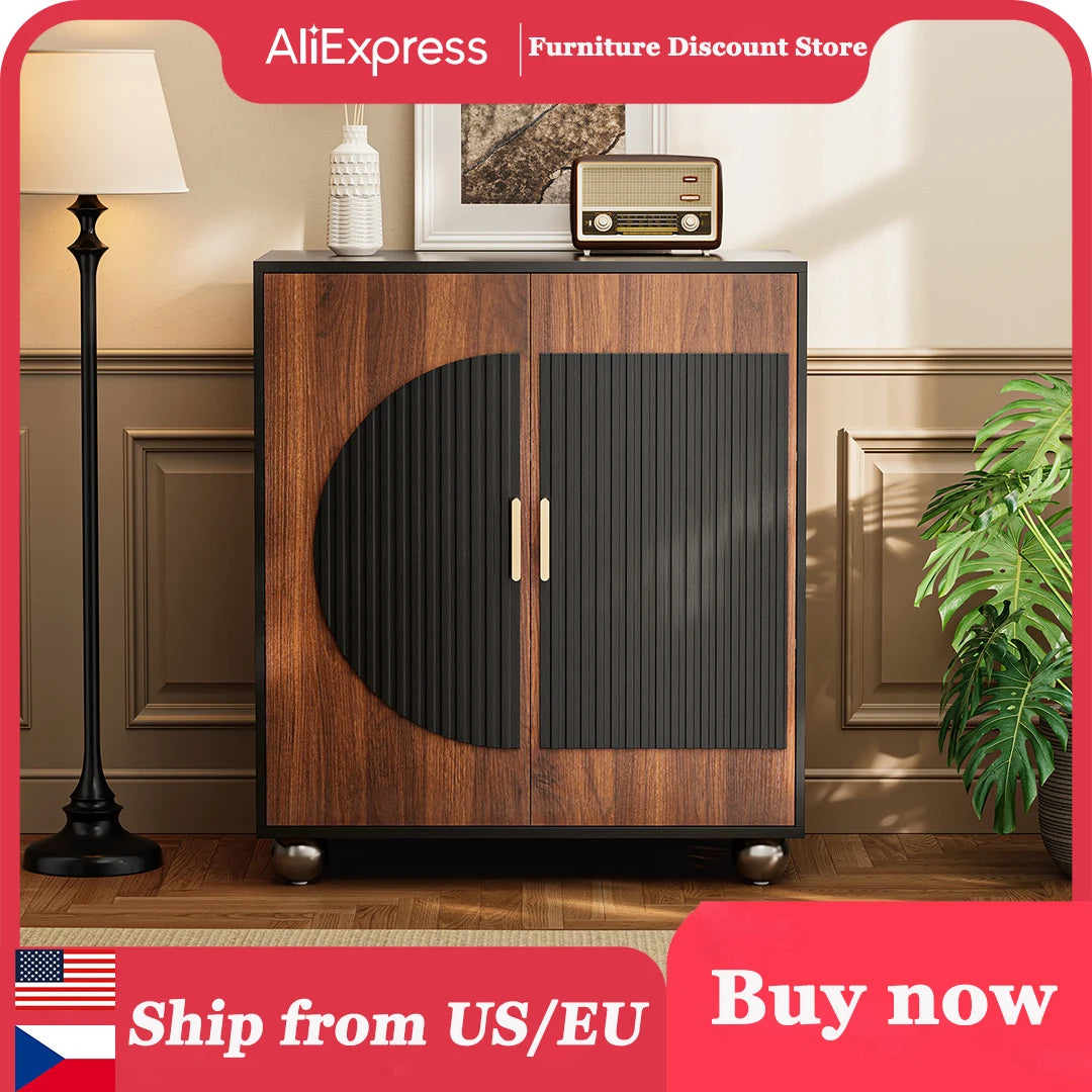Fluted Modular Credenza Buffet Cabinet With Storage