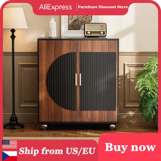 Fluted Modular Credenza Buffet Cabinet With Storage