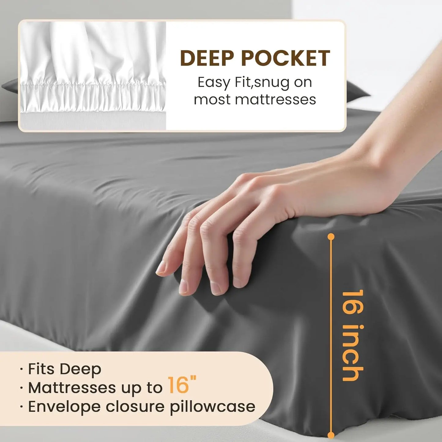 Breathable Polyester Cotton Sheet Set With Deep Pockets 4-Piece