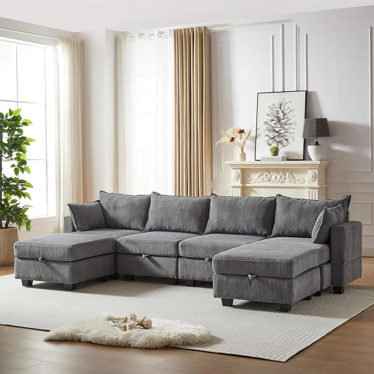 Modular U-Shaped Sectional Sofa With Storage Ottoman