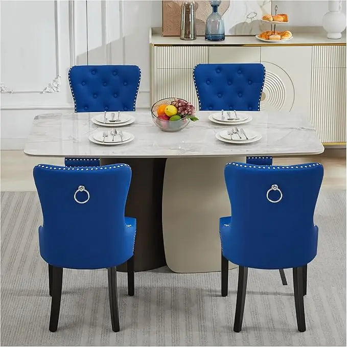 N Velvet Tufted Dining Chairs Set Four Stainless Steel Legs