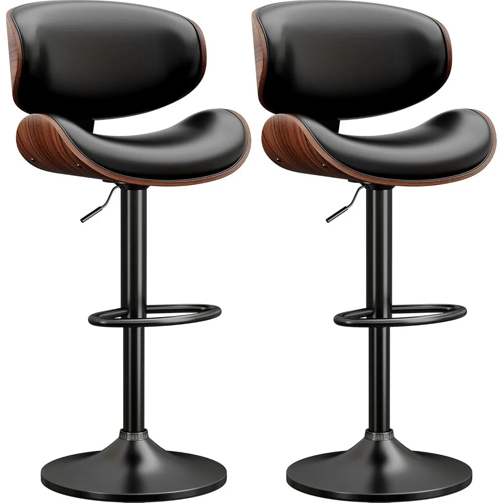 Swivel Bar Stools Set of 2, Adjustable Bentwood PU Leather