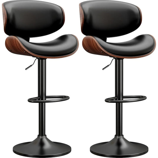 Swivel Bar Stools Set of 2, Adjustable Bentwood PU Leather
