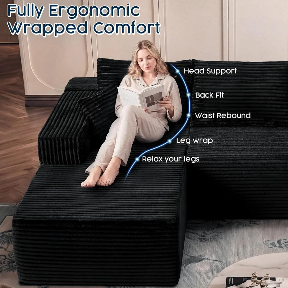 Modular L Shaped Sectional Sofa With Chaise Corduroy Upholstery