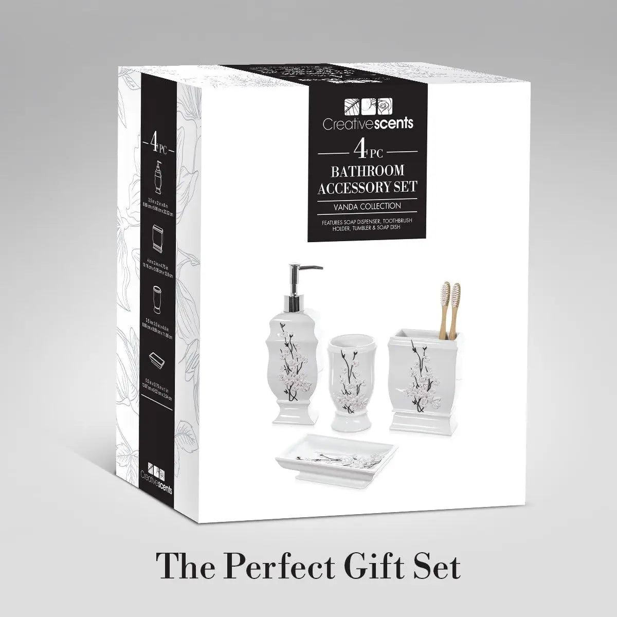Cherry Blossom White Bathroom Accessories Set 4 Piece