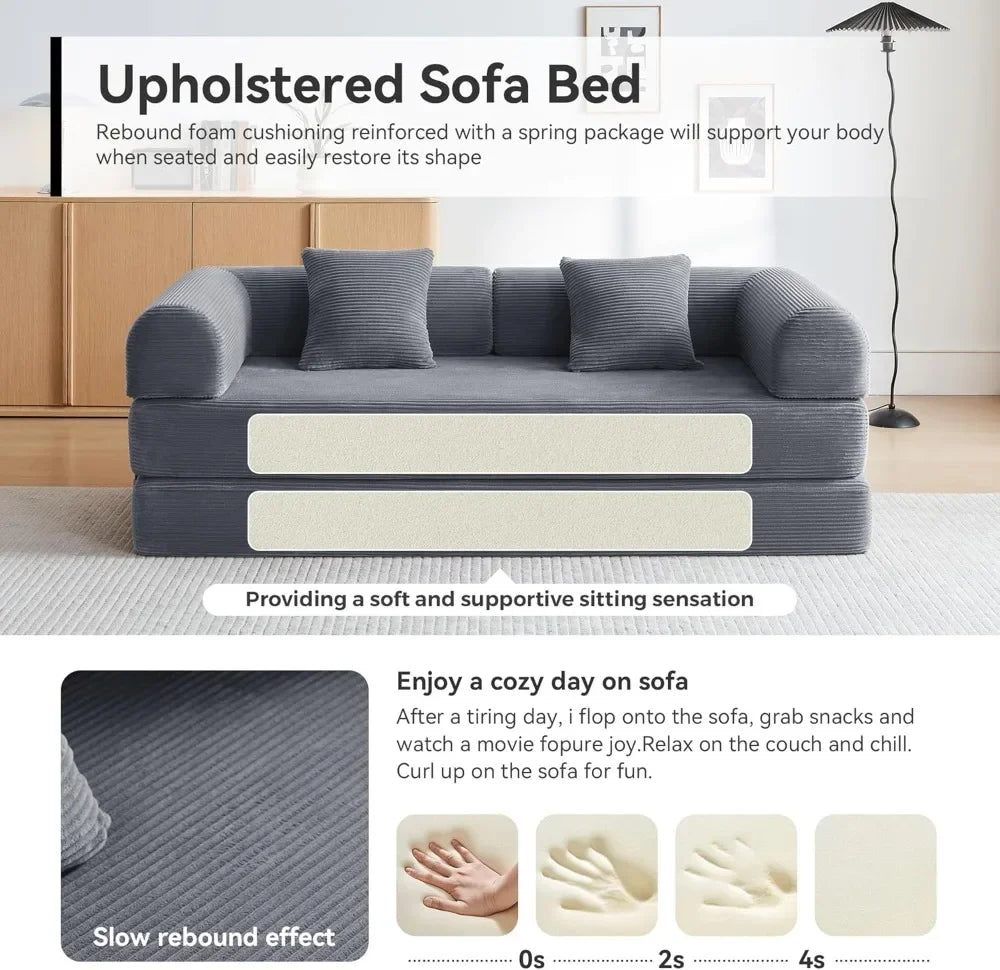 Corduroy Sleeper Sofa Bed Convertible Floor Couch For Living Room