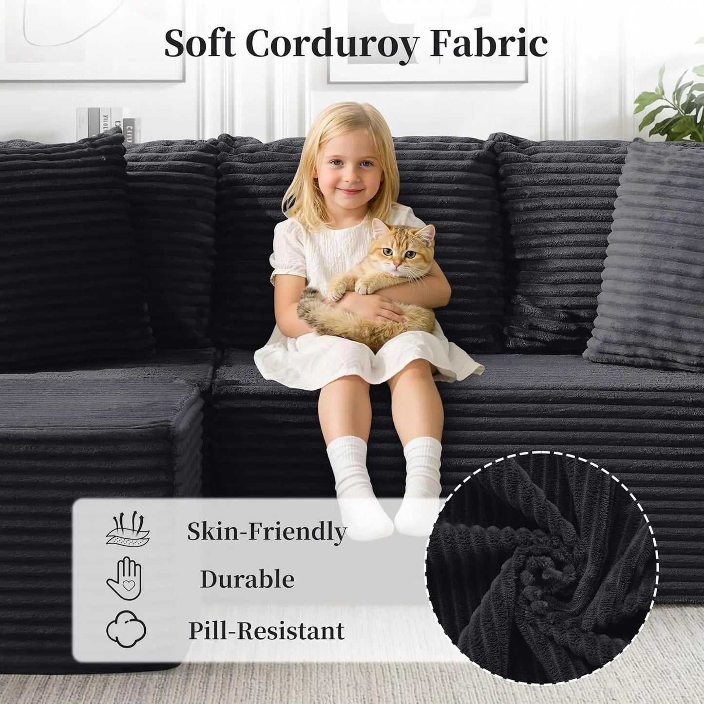 Cloud Modular Sectional Sofa L-Shaped Corduroy Deep-Seat Living Room