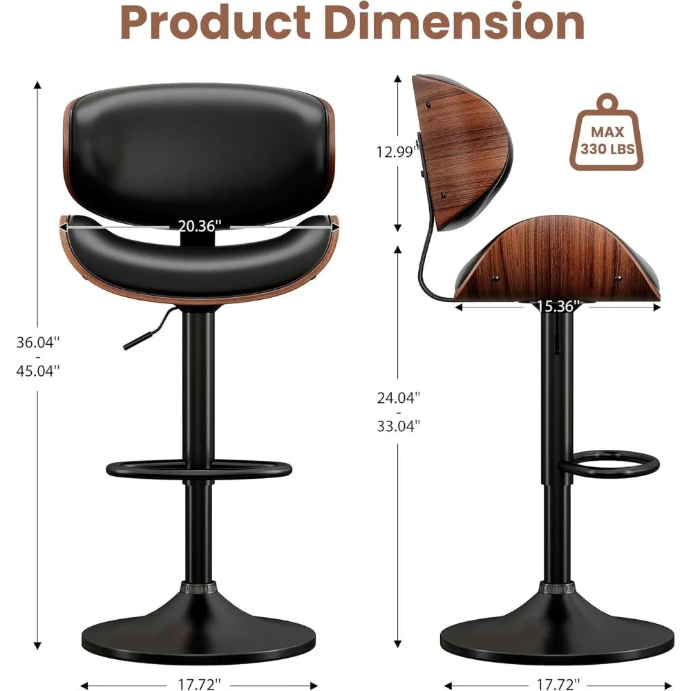 Swivel Bar Stools Set of 2, Adjustable Bentwood PU Leather