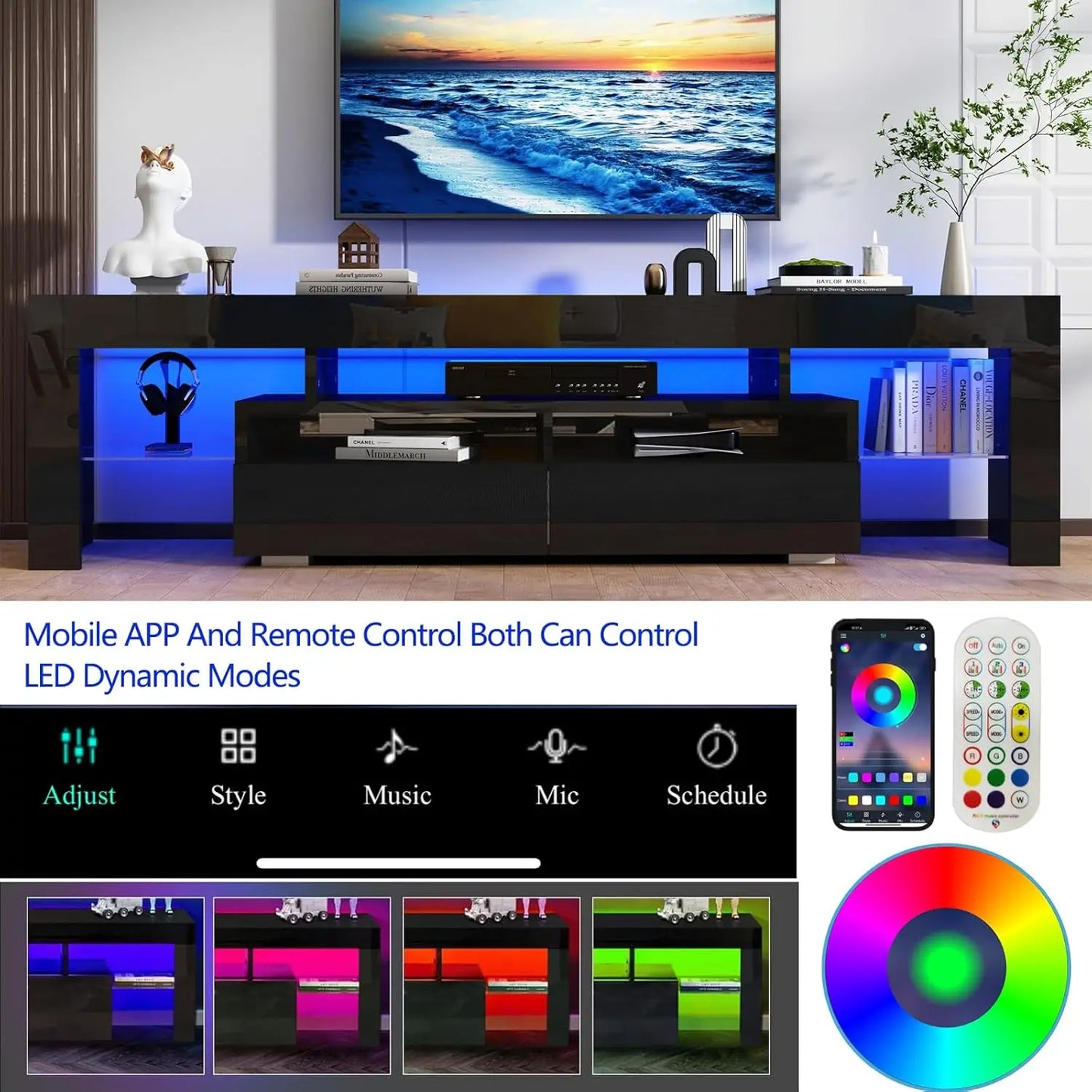 LED TV Stand With High Gloss Finish And RGB Lighting