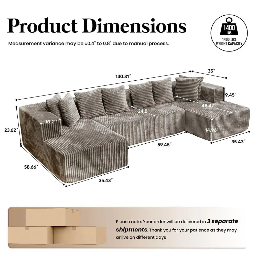 U Shaped Sectional Sofa With Chaise Lounges Modular Cloud Couch