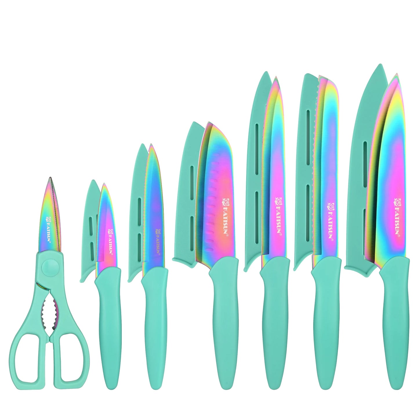 Katisun 13 Piece Rainbow Kitchen Knife Set With Blade Covers