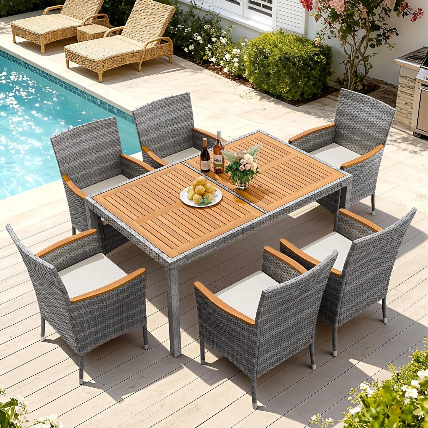 XMSJ Outdoor Patio Dining Set With Acacia Wood Table