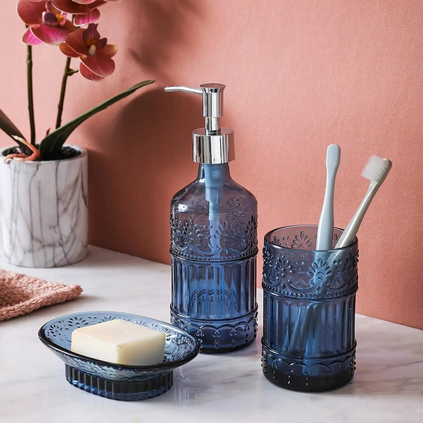 4-Piece Glass Bathroom Accessory Set