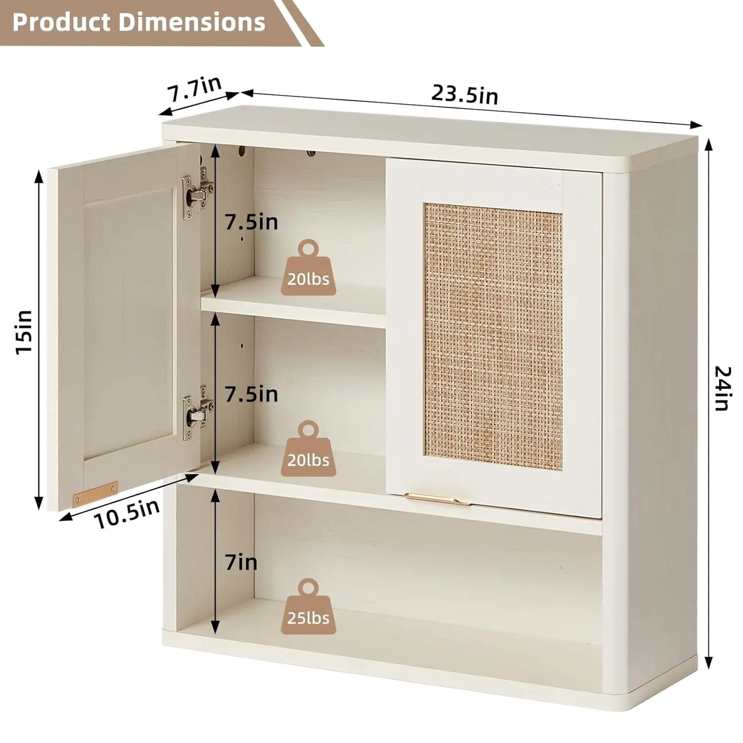 Rattan Boho Bathroom Wall Cabinet Over Toilet Storage