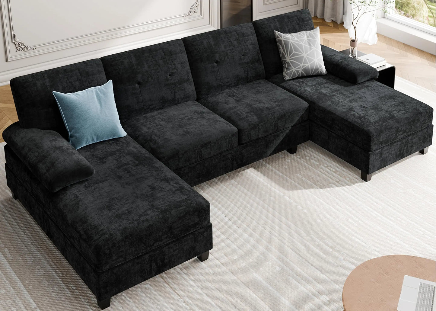 Meilocar U Shaped Sectional Sofa With Chaise Four Seats