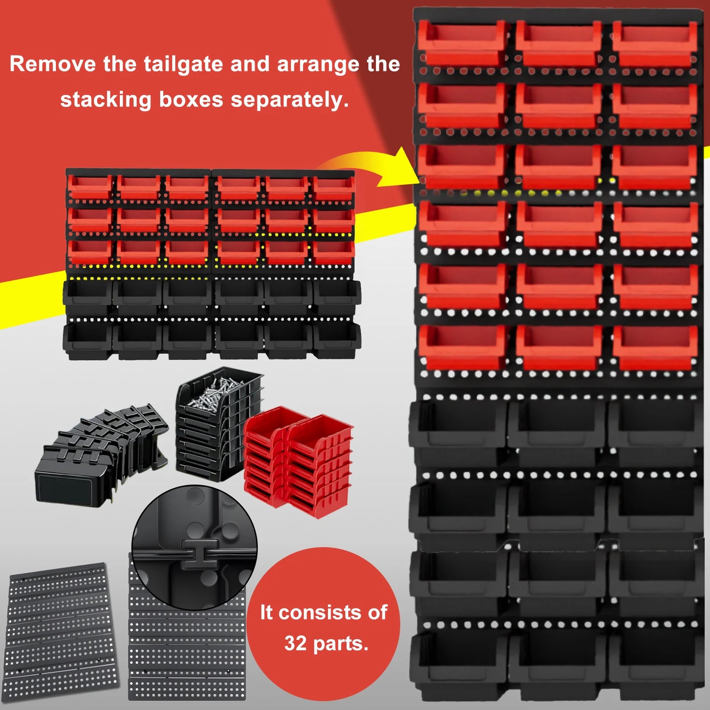 NONECN Wall Mounted Storage Bin Set for Garage Organization
