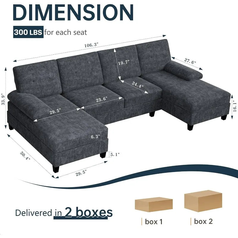 Meilocar U Shaped Sectional Sofa With Chaise Four Seats