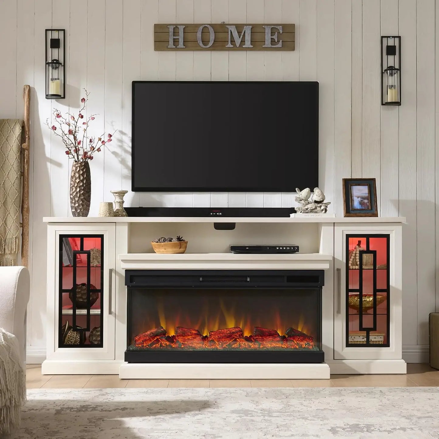 Electric Fireplace TV Stand With Glass LED Media Center