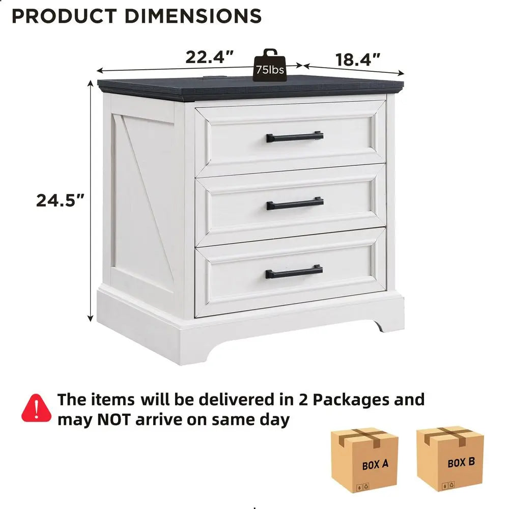 Farmhouse Nightstands Set Of 2 With Charging Station And Drawers
