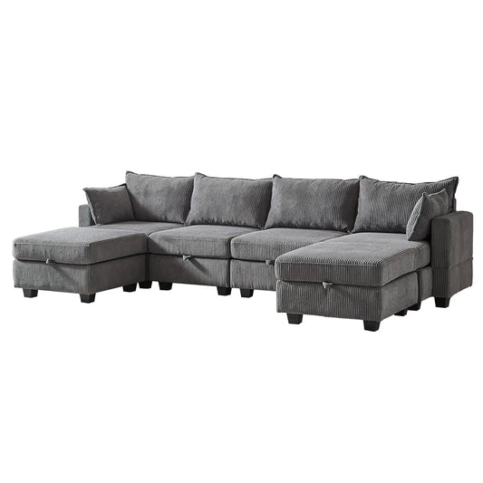 Modular U-Shaped Sectional Sofa With Storage Ottoman