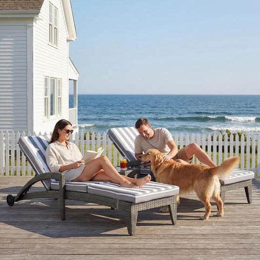 Outdoor Adjustable Wicker Chaise Lounge Set 2 Piece