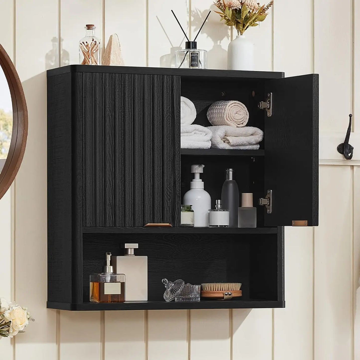 Rattan Boho Bathroom Wall Cabinet Over Toilet Storage