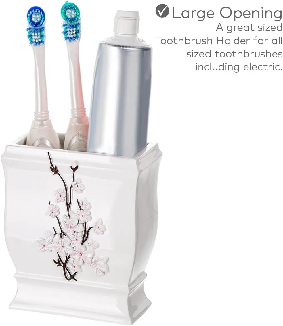 Cherry Blossom White Bathroom Accessories Set 4 Piece