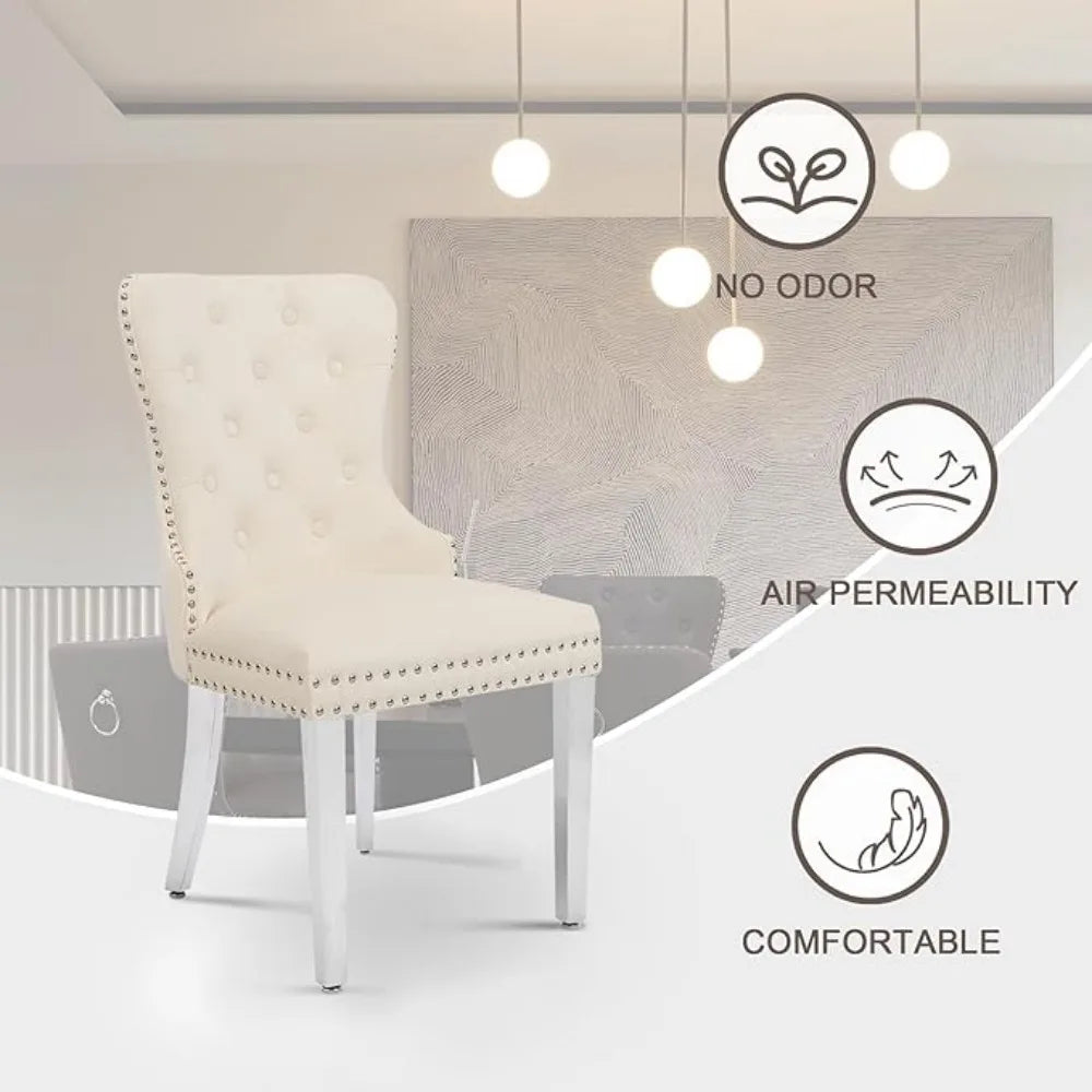 N Velvet Tufted Dining Chairs Set Four Stainless Steel Legs