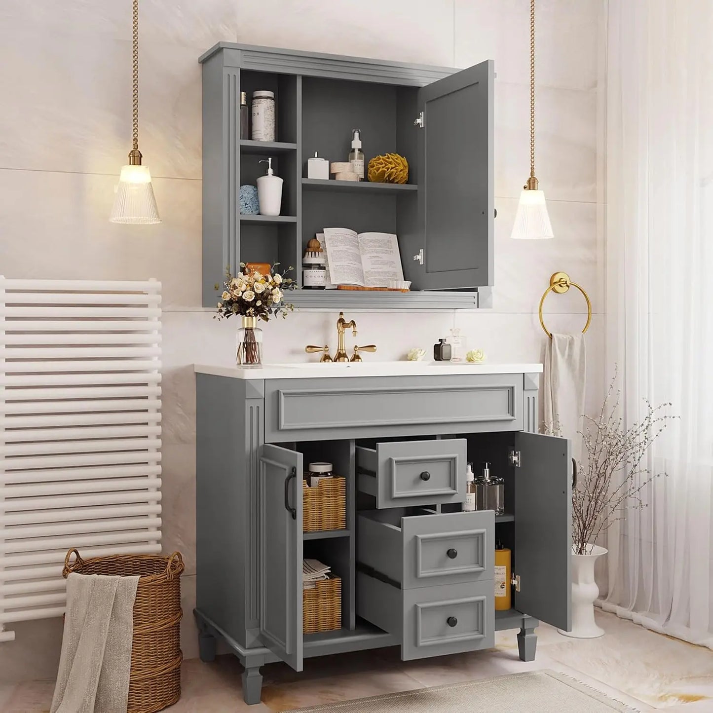 Bathroom Vanity With Medicine Cabinet Undermount Sink Doors Drawers