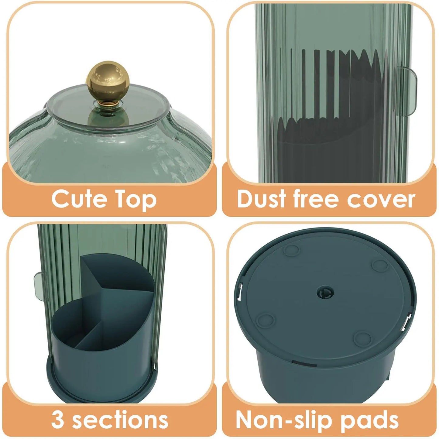 Makeup Brush Holder Organizer With Lid 360 Rotating
