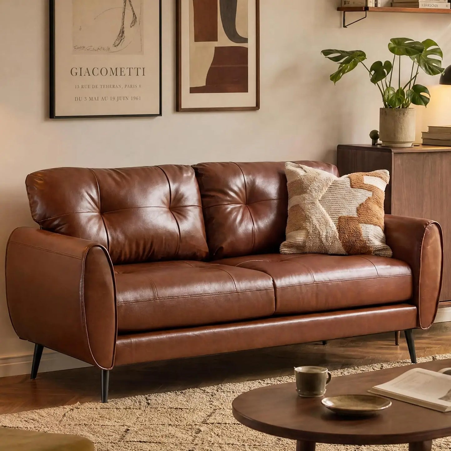 Faux Leather Loveseat Modern Tufted Sofa Couch For Living Room