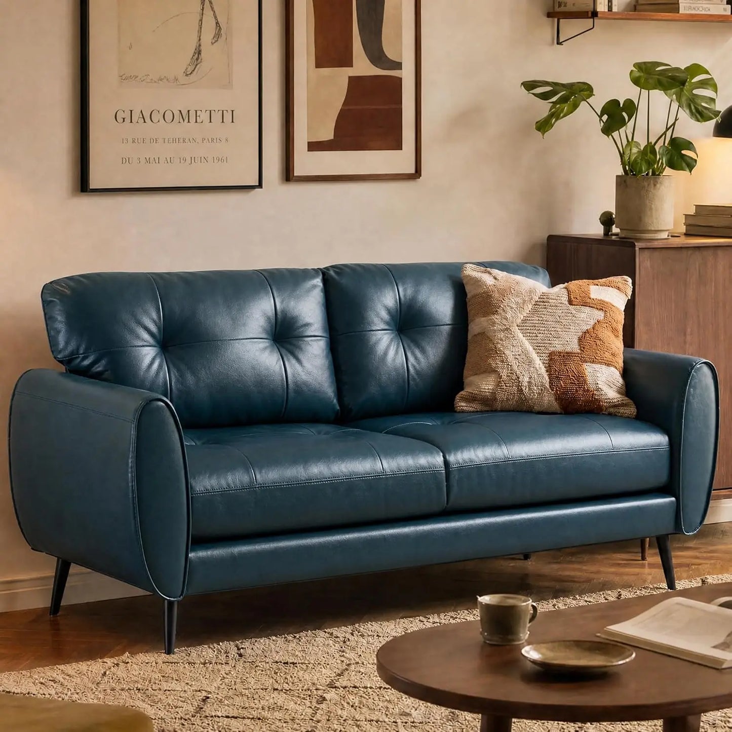 Faux Leather Loveseat Modern Tufted Sofa Couch For Living Room